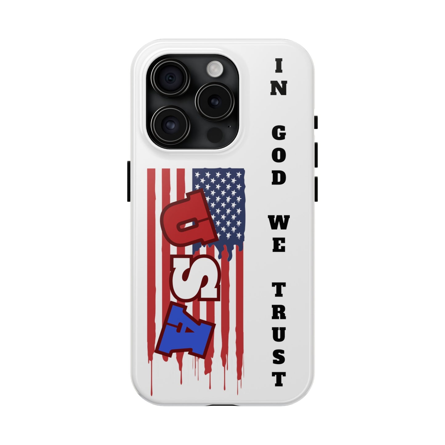 iPhone 15 Case, American Flag with In God We Trust, Tough Cases, Red White and Blue Phone Case, Military Phone Case, Veteran Phone Case