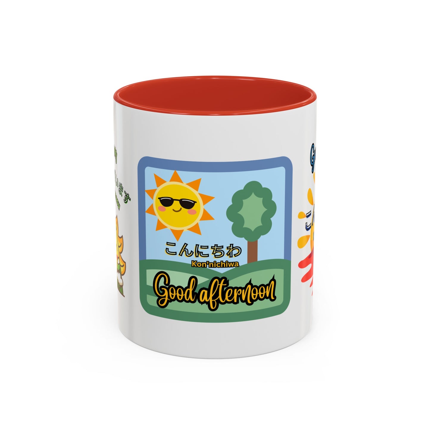 Greetings Mug, Konichiwa, Konbanwa, Ohayougozaimasu, Nice Coffee or Tea mug, perfect for hot drinks