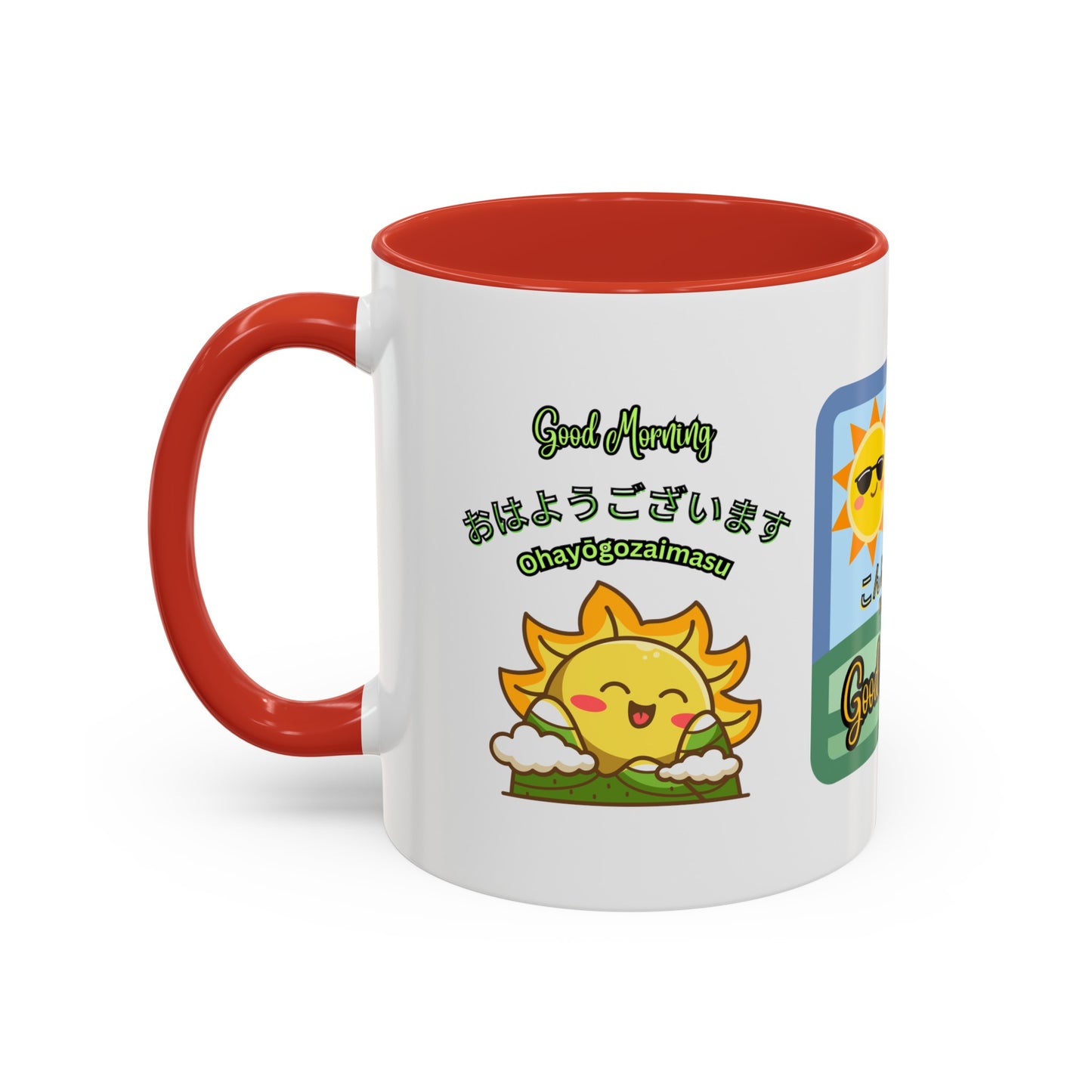 Greetings Mug, Konichiwa, Konbanwa, Ohayougozaimasu, Nice Coffee or Tea mug, perfect for hot drinks