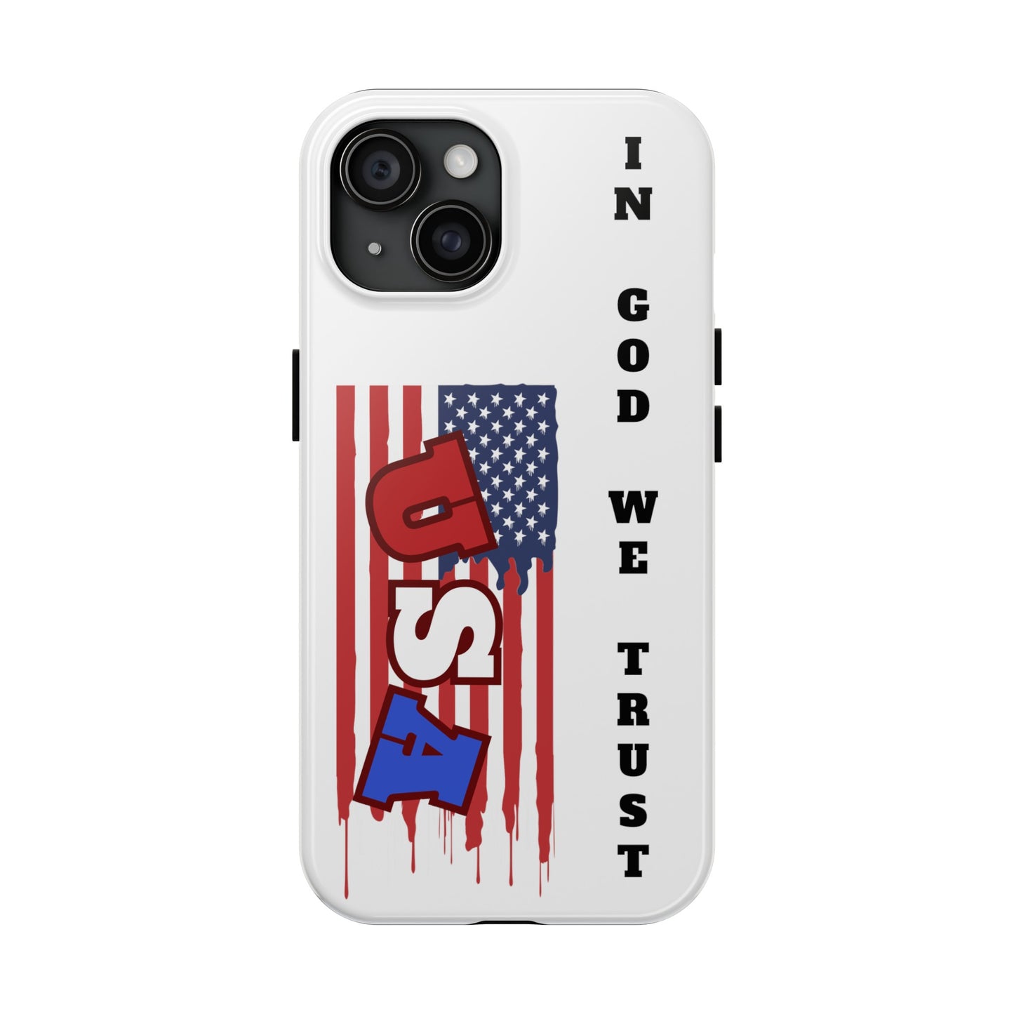 iPhone 15 Case, American Flag with In God We Trust, Tough Cases, Red White and Blue Phone Case, Military Phone Case, Veteran Phone Case