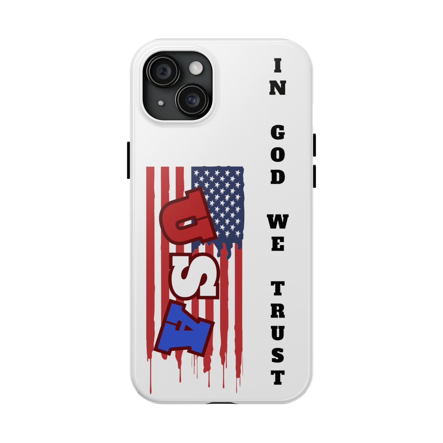 iPhone 15 Case, American Flag with In God We Trust, Tough Cases, Red White and Blue Phone Case, Military Phone Case, Veteran Phone Case