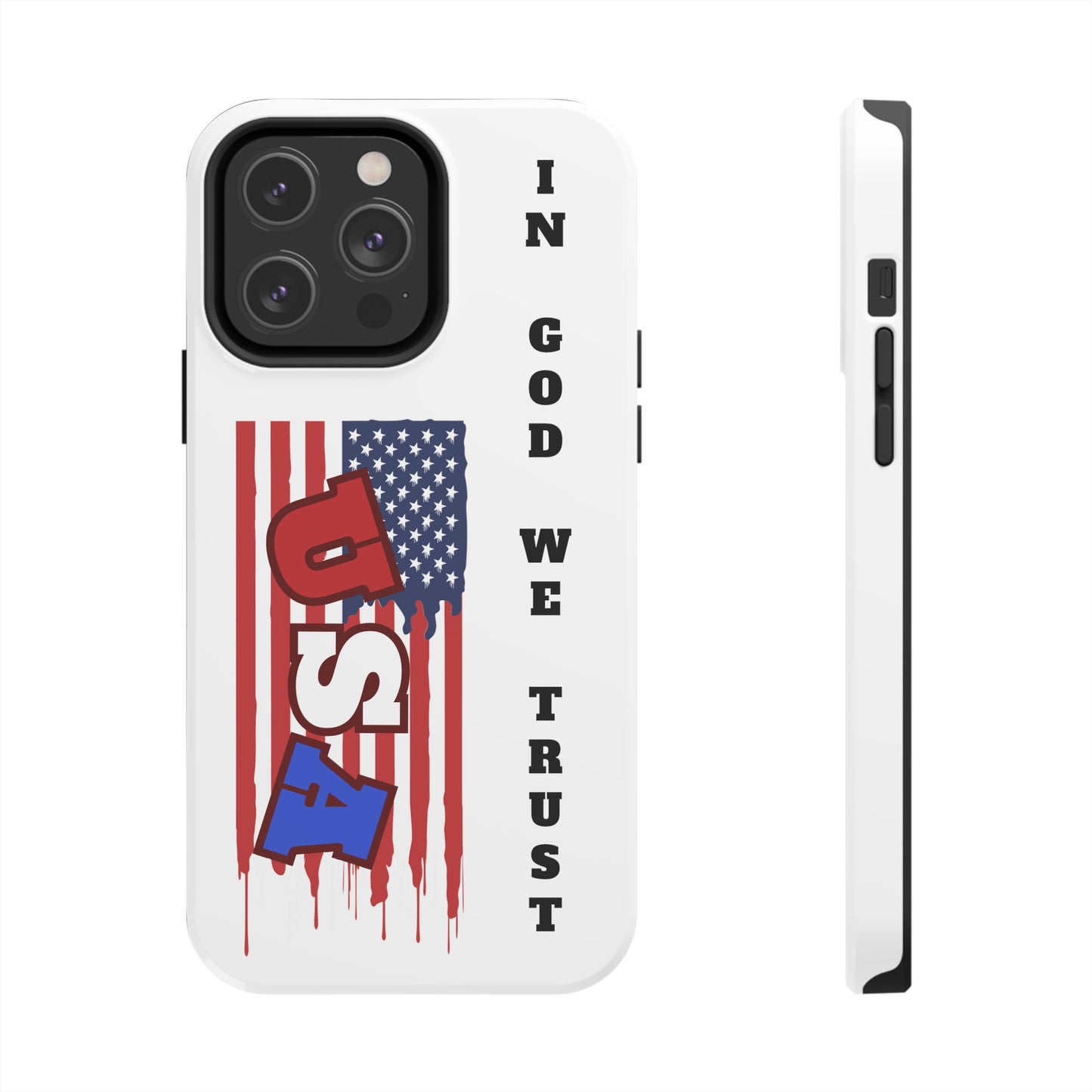 iPhone 15 Case, American Flag with In God We Trust, Tough Cases, Red White and Blue Phone Case, Military Phone Case, Veteran Phone Case