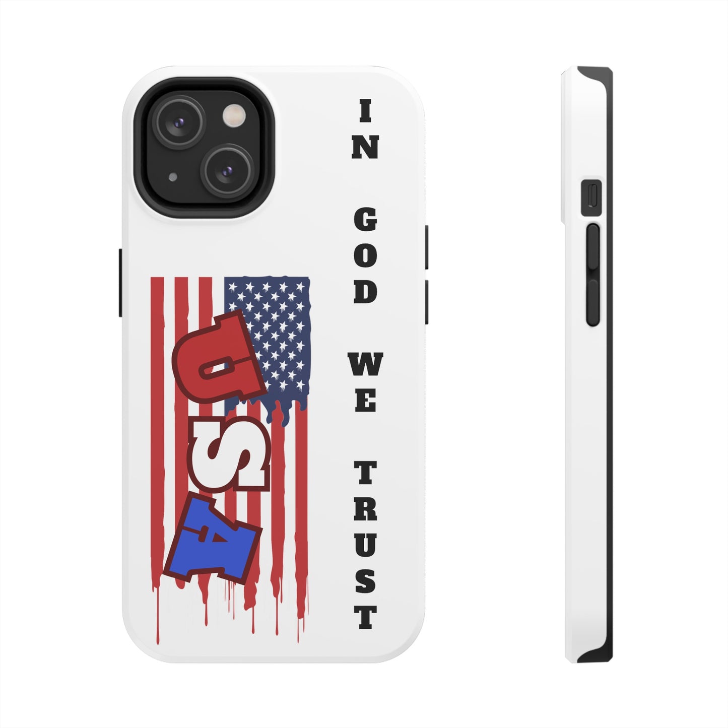 iPhone 15 Case, American Flag with In God We Trust, Tough Cases, Red White and Blue Phone Case, Military Phone Case, Veteran Phone Case