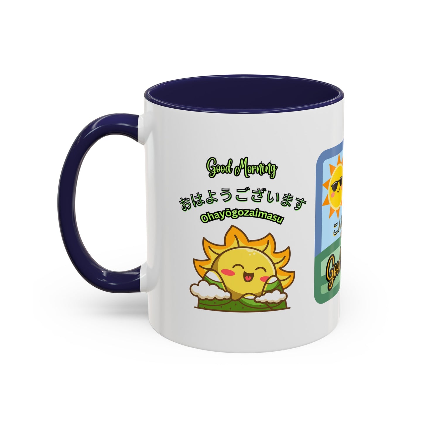 Greetings Mug, Konichiwa, Konbanwa, Ohayougozaimasu, Nice Coffee or Tea mug, perfect for hot drinks