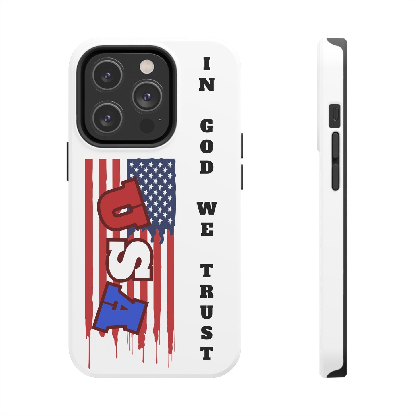 iPhone 15 Case, American Flag with In God We Trust, Tough Cases, Red White and Blue Phone Case, Military Phone Case, Veteran Phone Case