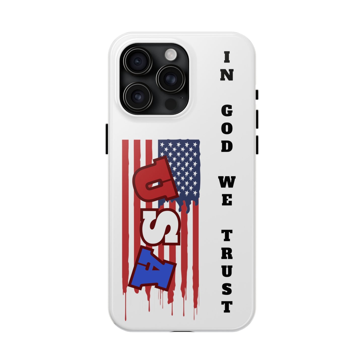 iPhone 15 Case, American Flag with In God We Trust, Tough Cases, Red White and Blue Phone Case, Military Phone Case, Veteran Phone Case