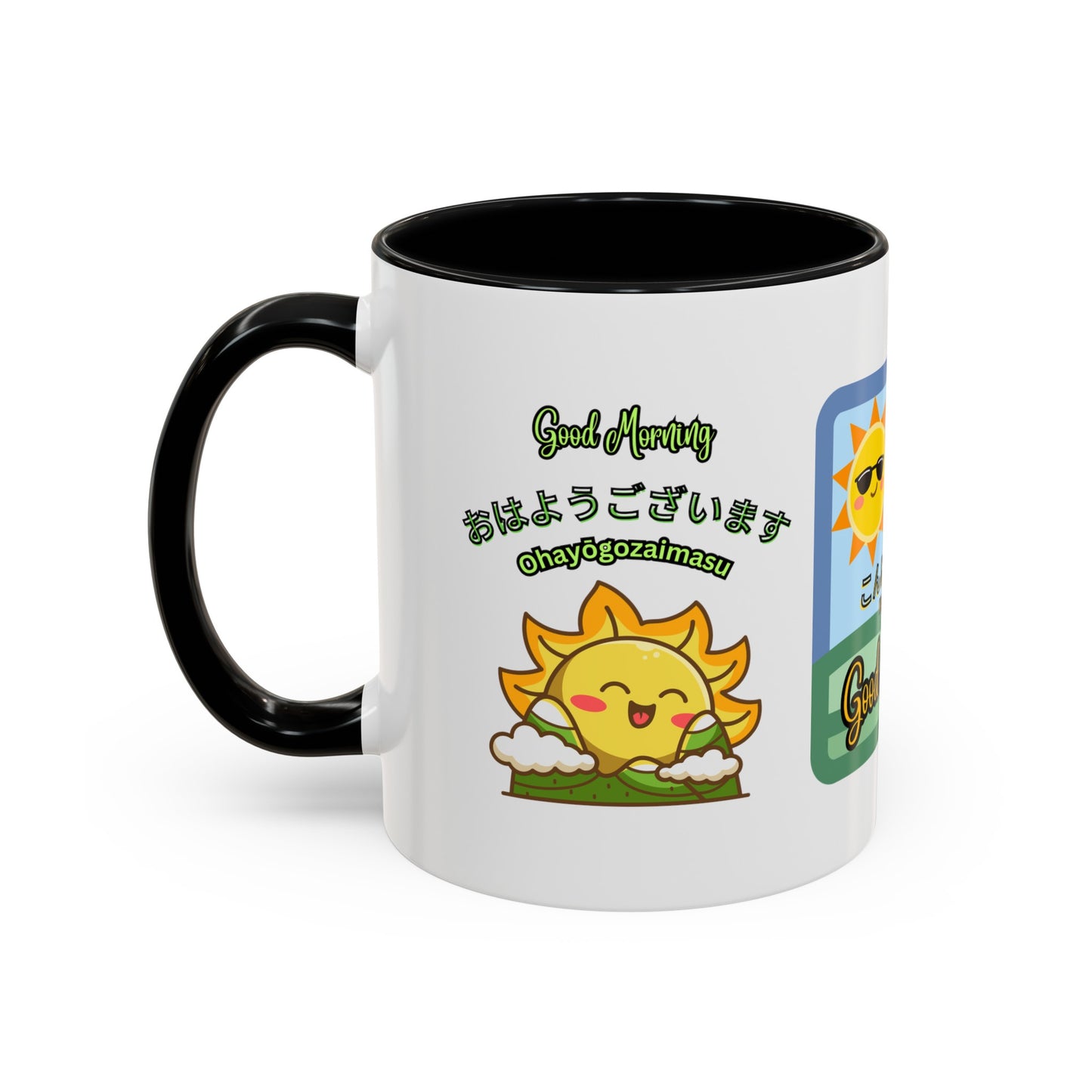 Greetings Mug, Konichiwa, Konbanwa, Ohayougozaimasu, Nice Coffee or Tea mug, perfect for hot drinks