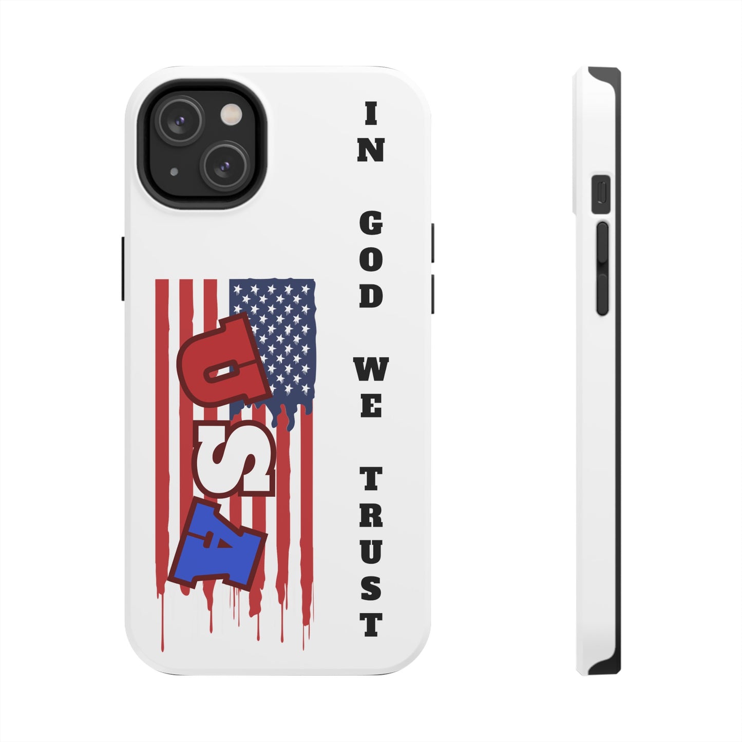 iPhone 15 Case, American Flag with In God We Trust, Tough Cases, Red White and Blue Phone Case, Military Phone Case, Veteran Phone Case