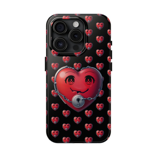 iPhone Case Locked Heart Design, Locked DownTough Phone Cases Android and iPhone, iPhone 15 Pro, Samsung Galaxy,